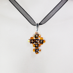 Pendant 45cm - Ululani-Black Organza - Pendant 45cm - Laiton argenté